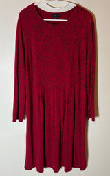 J. Jill WearEver Collection‎ Red Black Leaf Print Long Sleeve Midi Dress Size 1X Photo 0