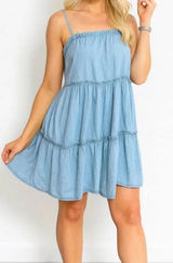 Primark Denim Co. Tiered Chambray Mini‎ Dress - Light Wash - Size 2 Photo 0