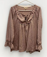 KORI America Women's Size‎ Large Top Pink Lavender Casual Boho Embroidered Photo 0