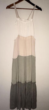 Blu Pepper Tiered Color-Block Maxi Dress Spaghetti Strap Cream Pink Green Small Photo 0