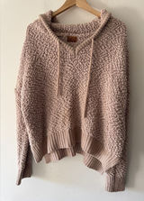 POL Brown Popcorn Texture‎ Sherpa Chunky Knit Brown Hoodie Photo 0