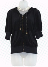 Vintage Juicy Couture Y2K Black Gold 'Juicy Girl' Short Sleeve Hoodie Size L Photo 0