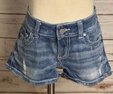 BKE Sabrina medium wash distressed low-rise stretch denim shorts Size 26 Photo 0