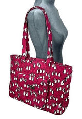 Vera Bradley‎ Quilted Playful Penguins Turnlock Tote Bag Crimson Red Retired Photo 0