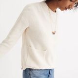 Madewell Bright Ivory Knit Patch Pocket Pullover Sweater J8782 Photo 0