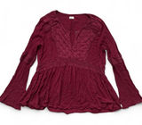 Burgundy Hollister Co. long sleeve babydoll blouse with intricate crochet lace detailing Photo 0
