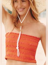 Anthropologie‎ Celandine Strapless Smocked Top in Aura Red XL NWT Photo 0