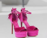 Gianni Bini Fuchsia Velvet Heels Rhinestone Flower Platform Sandals 7 New Photo 0