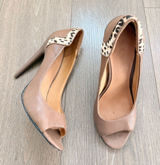 L.A.M.B Gwen Stefani Taupe Leather Leopard Print Open Toe Heels‎ 7.5M Photo 0