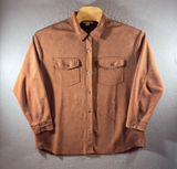 1420 | Hyfve Western Faux Suede Snap Front Shacket Shirt Cognac Brown Womens L Photo 0