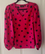 G‎ by Giuliana Polka Dot Blouse V-Neck Long Sleeve Top, Size S Photo 0