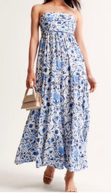 Abercrombie & Fitch floral sleeveless midi dress blue and white size medium Photo 0