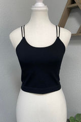 Colsie Black Ribbed Crop Tank Top Double Straps Grunge Alt Summer Spring Photo 0