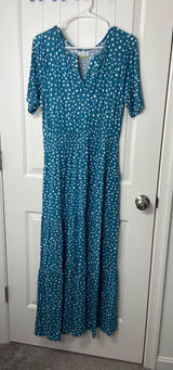 NWOT Serra women’s blue white polka dotted spotted tiered stretch maxi dress‎ M Photo 0
