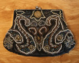 Vintage 90s Y2K Fashion Express Beaded Kiss Lock Clutch Womens Black Evening Photo 0