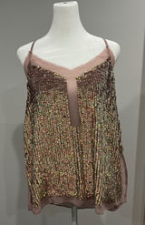 Sparkling ASOS Sequin Cami Top Pink Mauve V Neck Spaghetti‎ Strap Women size 8 Photo 0