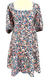Cottagecore Floral Mini Dress Puff Sleeve Square Neck Babydoll Fall Flowy XL Photo 0