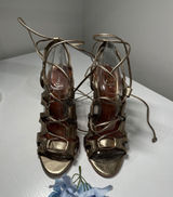 ALDO Metallic Gold Lace Up Gladiator Stiletto Sandals Leather Sole Womens 37‎ Photo 0