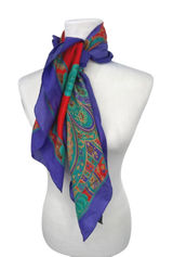 Vintage 80s 90s Womens Scarf Korea Red Purple Floral Paisley Silky Satin Jewel Photo 0