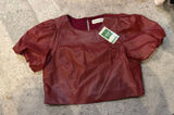NWT Pants Store Brick Red Faux Leather Puff Sleeve Crop Photo 0