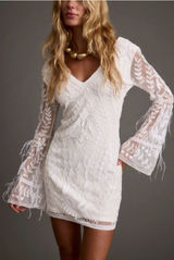 12th Tribe Larisa White Printed Sequin Long Sleeve Dress Photo 0