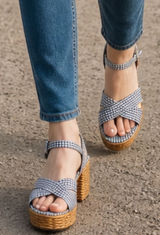 Jeffrey Campbell Amma platform sandals in blue gingham with wicker heel 9 Photo 0