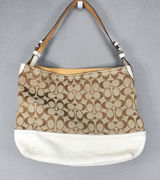 Coach Shoulder Bag Brown White Signature C Jacquard Leather 2156 Hobo Y2K Photo 0