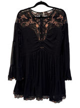 Free‎ People Floral Embellished Metallic Shimmer Lace Dress Black Size Small Photo 0