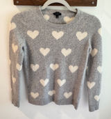 Talbots Womens‎ Pure Cashmere Heart Intarsia Crewneck Sweater Gray Small Photo 0
