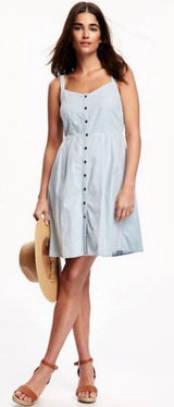 Old Navy Size S Denim Chambray Fit & Flare ‎ Mini Sun Dress Blue Photo 0