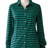 J.Crew Button Down‎ Shirt Green Navy Blue Small Striped Preppy Work Office Photo 0