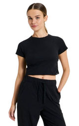 Womens Washed Jersey Cropped Short Sleeve Top JoyLab Black medium athletic shirt Photo 0