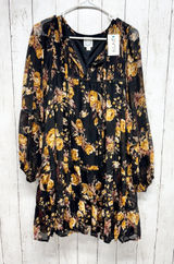 Blue‎ Rain Dress Women Size Large Floral Ruffle Smocked Long Sleeve Swing Mini Photo 0
