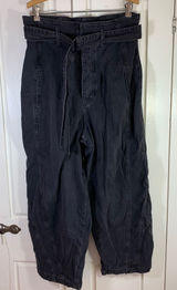 We The Free People Paperbag Waist Belted Barrel Leg Pants Black‎ Gray Medium Photo 0