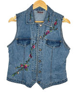 Vintage Bill Blass Denim‎ Vest Medium Blue Floral Embroidered Rhinestone 90s Y2K Photo 0