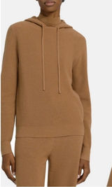 Theory Ribbed Mock Neck Hooded Wool Blend Sweater Women's S Tan Quiet Luxury Photo 0