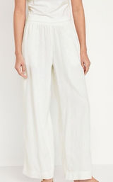 Old Navy Women Linen Blend Wide Leg Cream XL Pull On Stretch NWT Casual Travel Photo 0