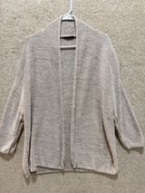 Neutral knit silk linen cardigan open front minimalist marled made in italy Flaw Photo 0
