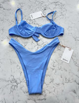 NWT Quince Light Blue Italian Demi Bikini Top & High Leg Bottom Set Size Small Photo 0