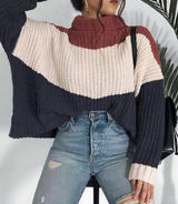 POL clothing Sweater soft cozy turtleneck colorblock cable knitting oversized S Photo 0
