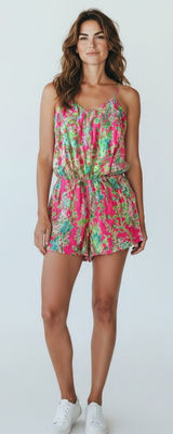 Lilly Pulitzer Deanna Romper‎ XS Pink Flamingo Tropical Floral Sleeveless Photo 0