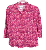 Blair Pink Floral Cotton Button‎ Down Shirt 3/4 Sleeve Womens Medium Photo 0