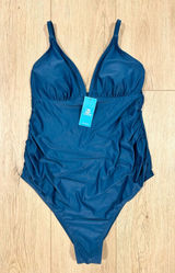 Cupshe Womens Teal Blue‎ Ruched One Piece Swimsuit V-Neck M DKA12E2D003TT NEW Photo 0