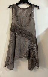 Y2K Whimsigoth Fairy Tunic Top Dress Lace Sequin Asymmetrical Gray Wool Mohair Photo 0