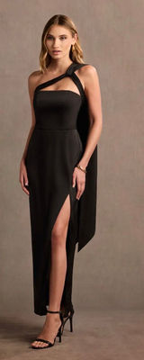 Azazie Atelier Olene Black Asymmetrical Maxi Dress Photo 0
