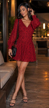 Alice + Olivia Red Cocktail Flare Leopard Long Sleeve Mini Dress Size 8 Photo 0