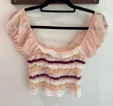 Kimchi Blue Urban Outfitters‎ Liliana Pink Ruffle Eyelet Velvet Crop Top Medium Photo 0