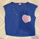 Boys Lie Women’s Blue Sleeveless Grommet Top with Heart Graphic Image - Size M Photo 0
