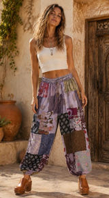 NEW Kantha Patchwork Harem Pants Boho Joggers Purple S-XL Photo 0