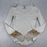 We The Free Thermal Top Paisley Cuff Long Sleeve Shirt Casual White Size S‎ READ Photo 0